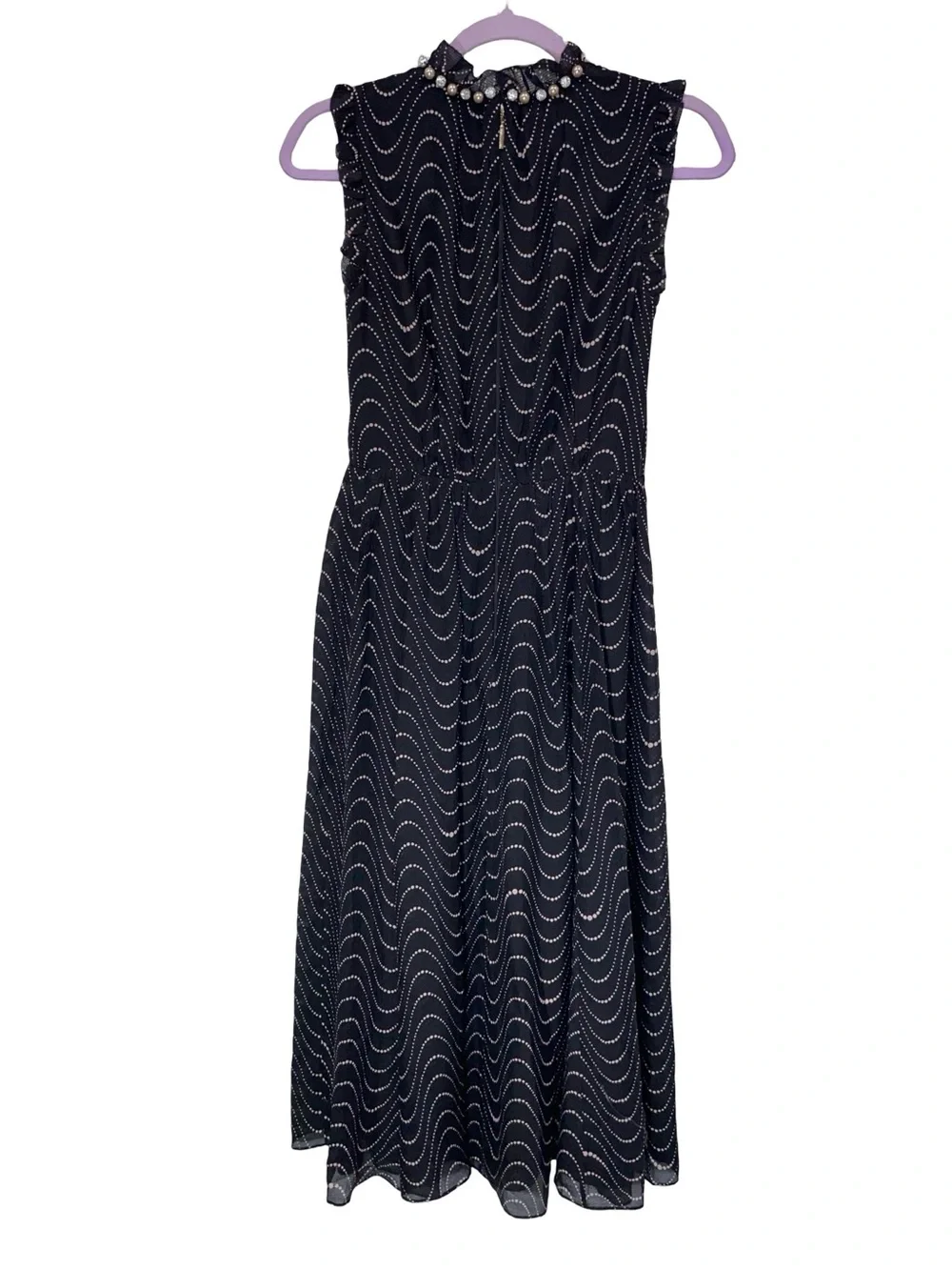 Kate Spade New York Wavy Dot Silk Midi Dress with Pearl Embellished Collar